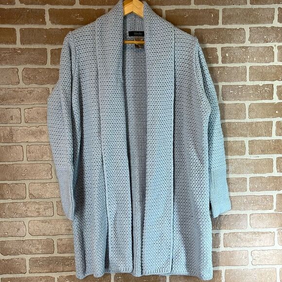 Islander Sweater Women's Large Irish Knit Ice Blue Wool Cardigan Duster Thick - Picture 1 of 8